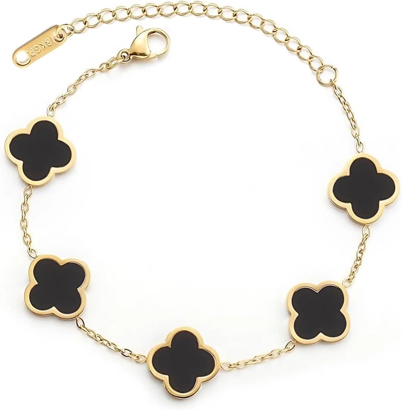GRBeid double sided 18K Gold Plated Clover Bracelet for Women, Dupe Four Leaf Flower Lucky Chain Bangle, Cute Jewelry Gift for Her Mom Wife - Image 1